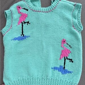 Handmade Knit Sleeveless Flamingo Sweater